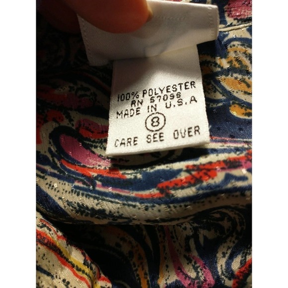 Vintage 80s Womens Size 8 Medium Nicola Paisley Puff Long Sleeve Pleated Blouse - Picture 8 of 8